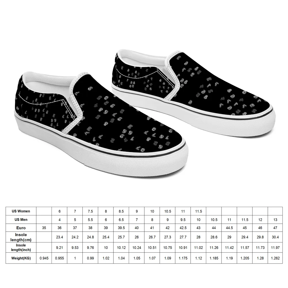 Black Numbers Unisex Slip On Canvas Shoes