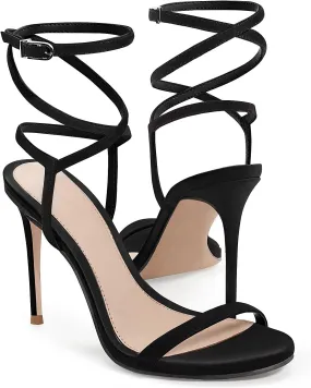Coutgo Womens Strappy Lace up Heels Sandals Sexy High Heeled Ankle Strap Summer Dress Shoes