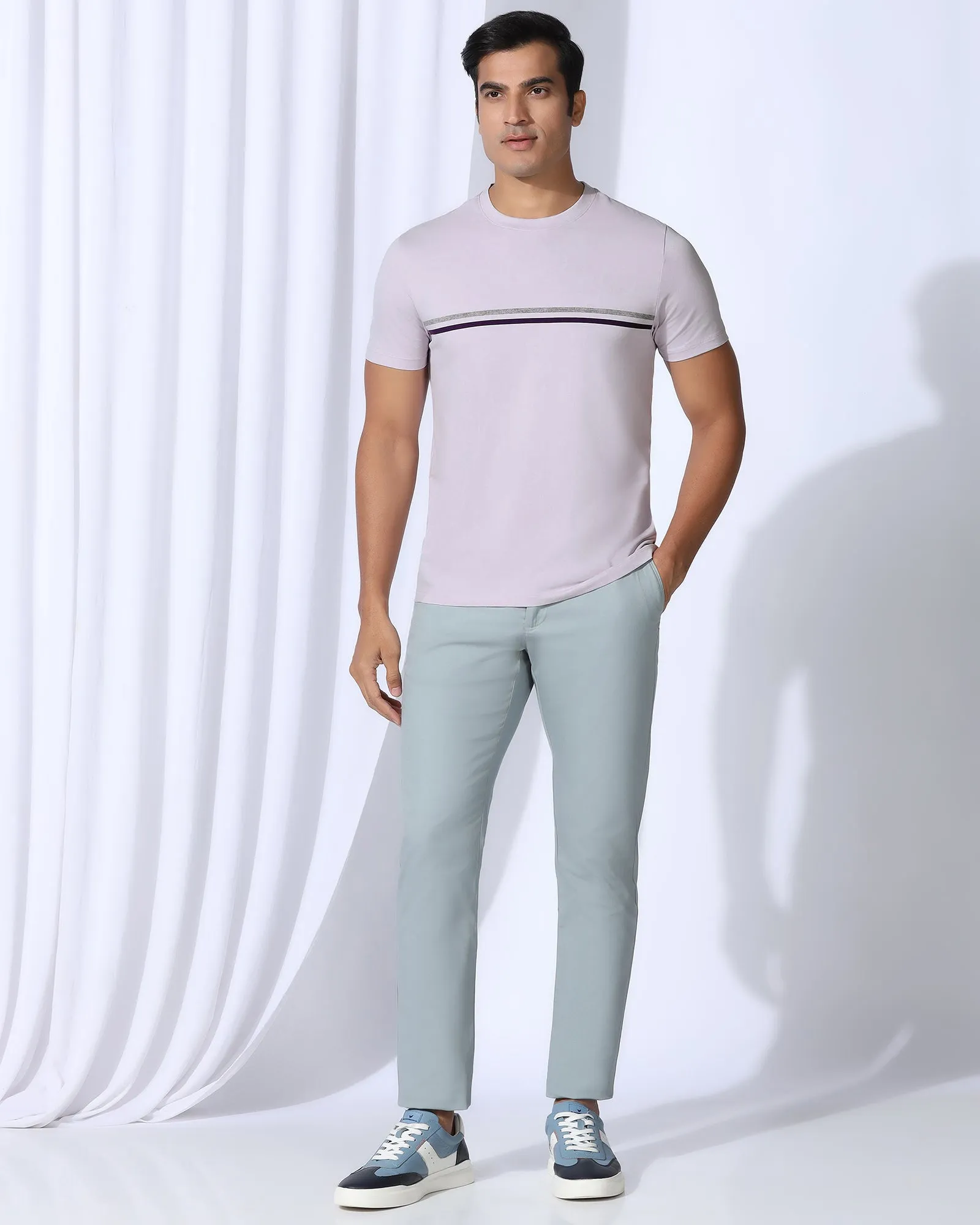 Crew Neck Light Purple Stripe T-Shirt - Lincoln