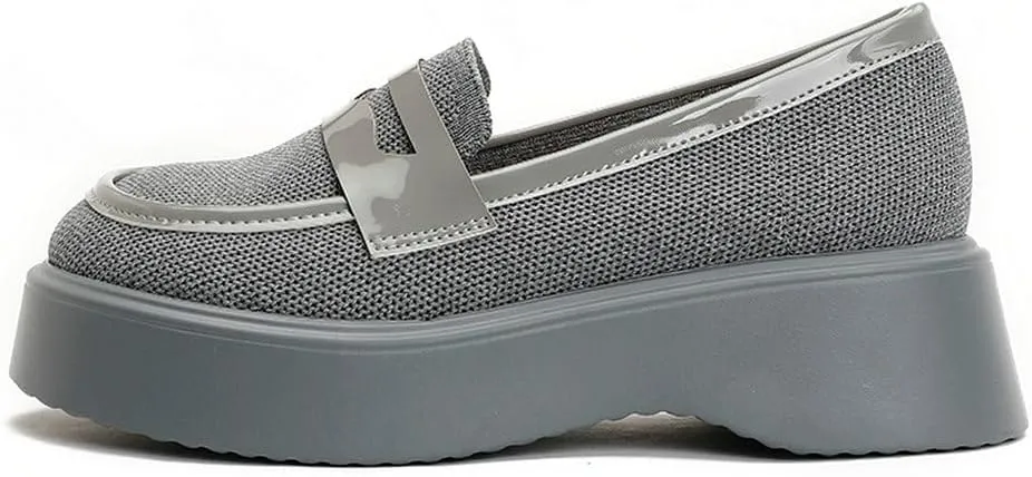 DINTAHA Chunky Platform Loafers for Women Heeled Knit Loafers Slip On Business Casual Shoes