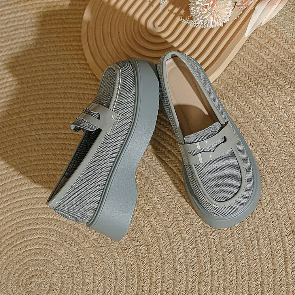 DINTAHA Chunky Platform Loafers for Women Heeled Knit Loafers Slip On Business Casual Shoes