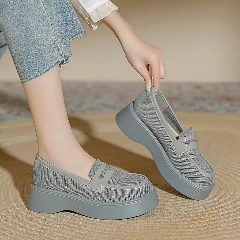 DINTAHA Chunky Platform Loafers for Women Heeled Knit Loafers Slip On Business Casual Shoes