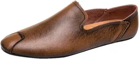 Easy to Put and Remove. Loafer Shoes Driving Moccasins for Men Genuine Leather Round Toe Stitching Details Rubber Sole Resistant Flexible Flat Heel Anti-Slip Casual Slip on for All Occasions