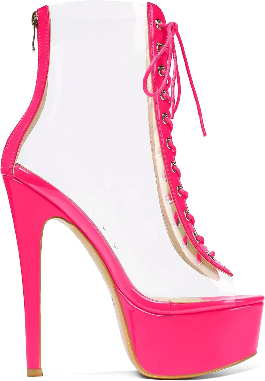 Esvowido Women's Peep Toe Platform Heels Heeled Sandals Stiletto High Heel Clear PVC Sexy Lace Up Ankle Boots