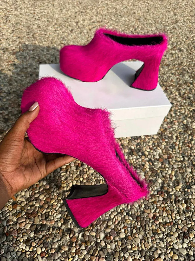Fur Slip-On Platfom Heels