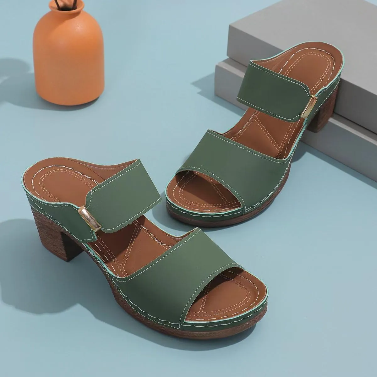 Ladmiple Chunky Heels For Women Backless Open Toe Ankle Strap Comfortable Dressy Block Heels Sandals Wedding Pumps Shoes