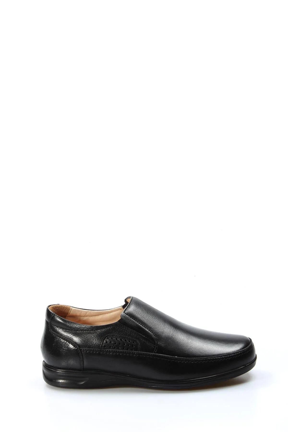 Men's Black Leather Slip-On Loafers with Perforated Detailing - Wessi