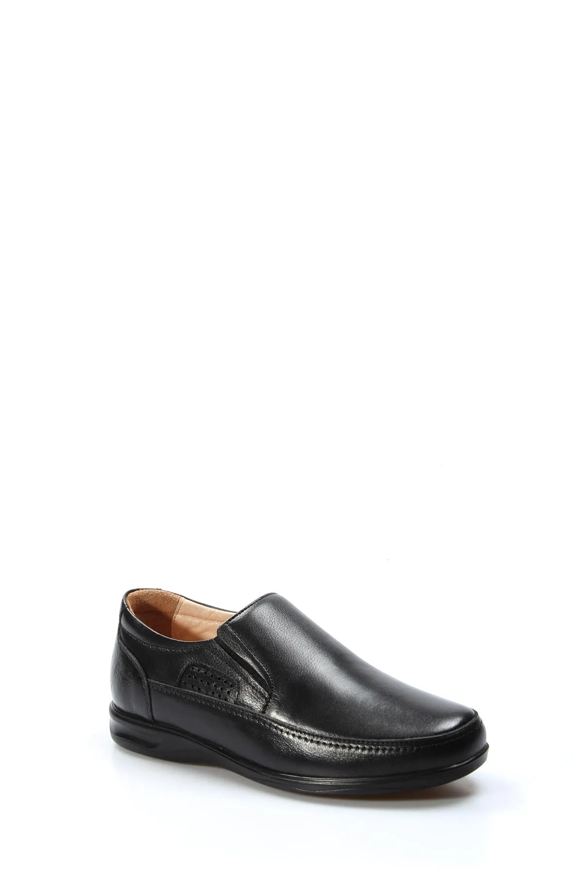 Men's Black Leather Slip-On Loafers with Perforated Detailing - Wessi