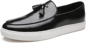 Men's Leather Tassel Slip On Loafers,Personalized Business Luxury Slip-on Leather Shoes,Slip-Resistant Driving Dress Shoes