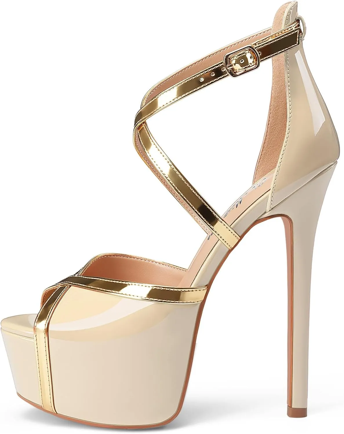 Oh Mispares Stiletto High Heel Sandals Platform Peep Toe Gold Crisscross Strappy Buckle Comfy 6 inch Heeled Spring Summer Sandals for Women Dressy