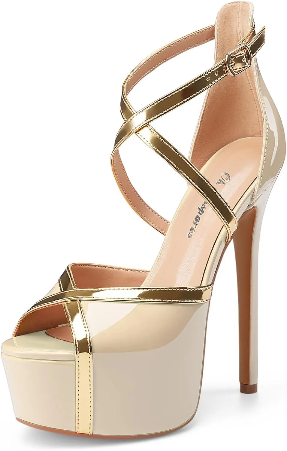 Oh Mispares Stiletto High Heel Sandals Platform Peep Toe Gold Crisscross Strappy Buckle Comfy 6 inch Heeled Spring Summer Sandals for Women Dressy