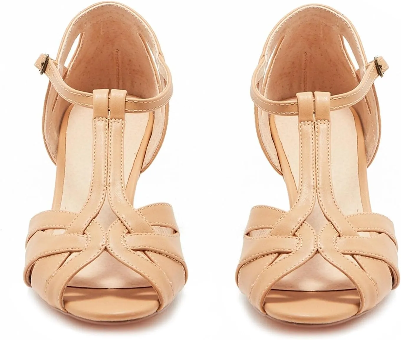 SHODENSE Women Round Open Toe Heeled Sandals Ankle T-Strap Kitten Heel Pumps Cut Out 2" Low Chunky Heel Sandal Shoes Dressy Strappy Buckle Mary Jane Heels Retro Elegant Wedding 4-11 M US