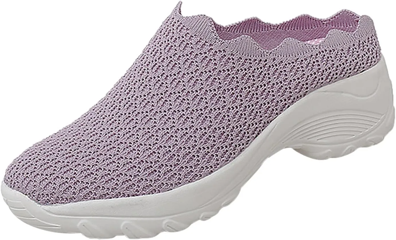 Slip On Shoes for Women Summer Fashion Wedge Shoes Breathable Fly Woven Mesh Shoes Arch Support Shoes