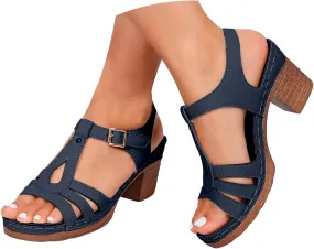Summer Sandals for Women 2025 Open Toe Solid Color Hollow Classic Casual Chunky Heeled Comfortable Fashionable High Heels Shoes for Beach Vacation Travel Walking