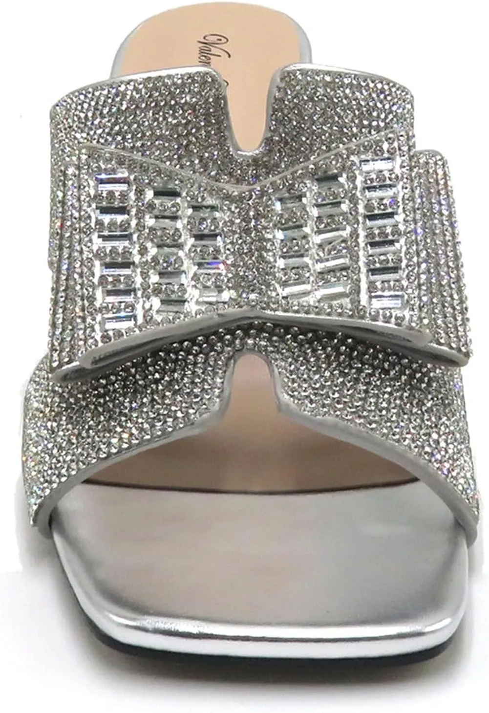 Women Rhinestone Heels Sandals Chunky Block Heels Slip on Sandals
