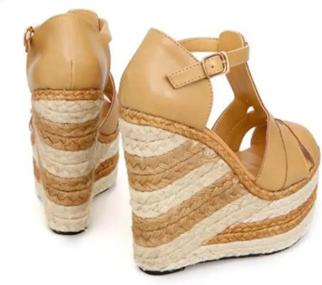 Women Sandals Shoes National Heavy-Bottomed Flax Wedge Sandals Ultra-High-Heeled Sandals Summer Shoes