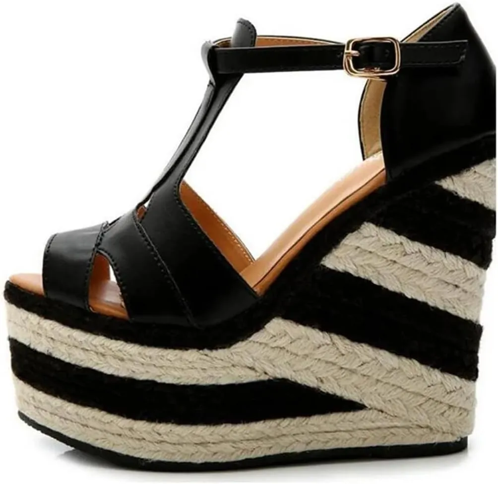 Women Sandals Shoes National Heavy-Bottomed Flax Wedge Sandals Ultra-High-Heeled Sandals Summer Shoes