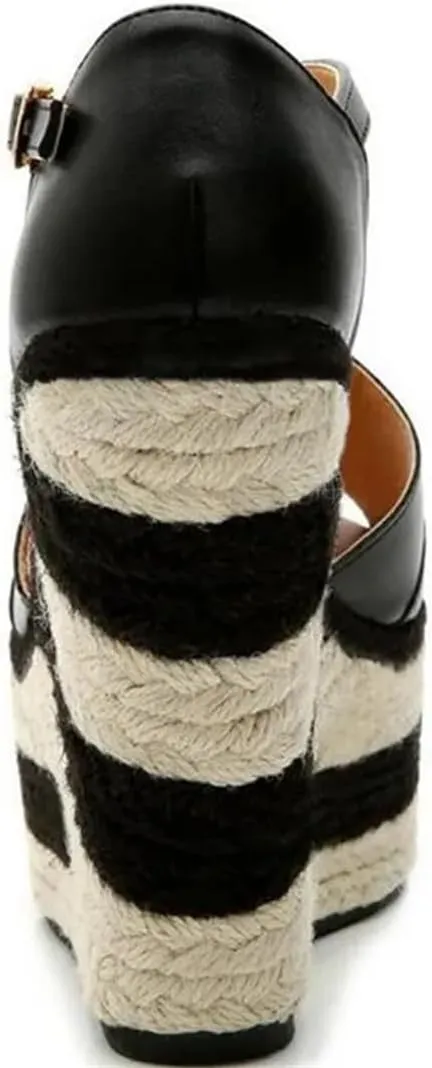 Women Sandals Shoes National Heavy-Bottomed Flax Wedge Sandals Ultra-High-Heeled Sandals Summer Shoes