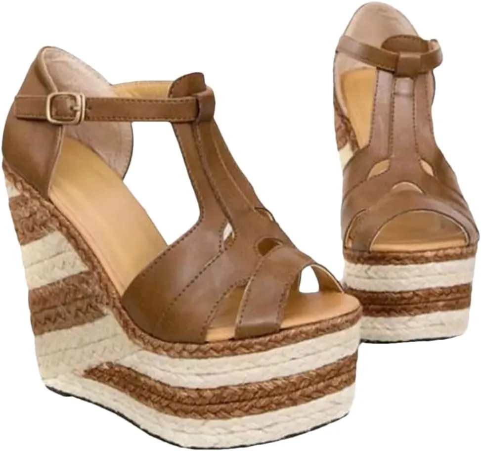 Women Sandals Shoes National Heavy-Bottomed Flax Wedge Sandals Ultra-High-Heeled Sandals Summer Shoes