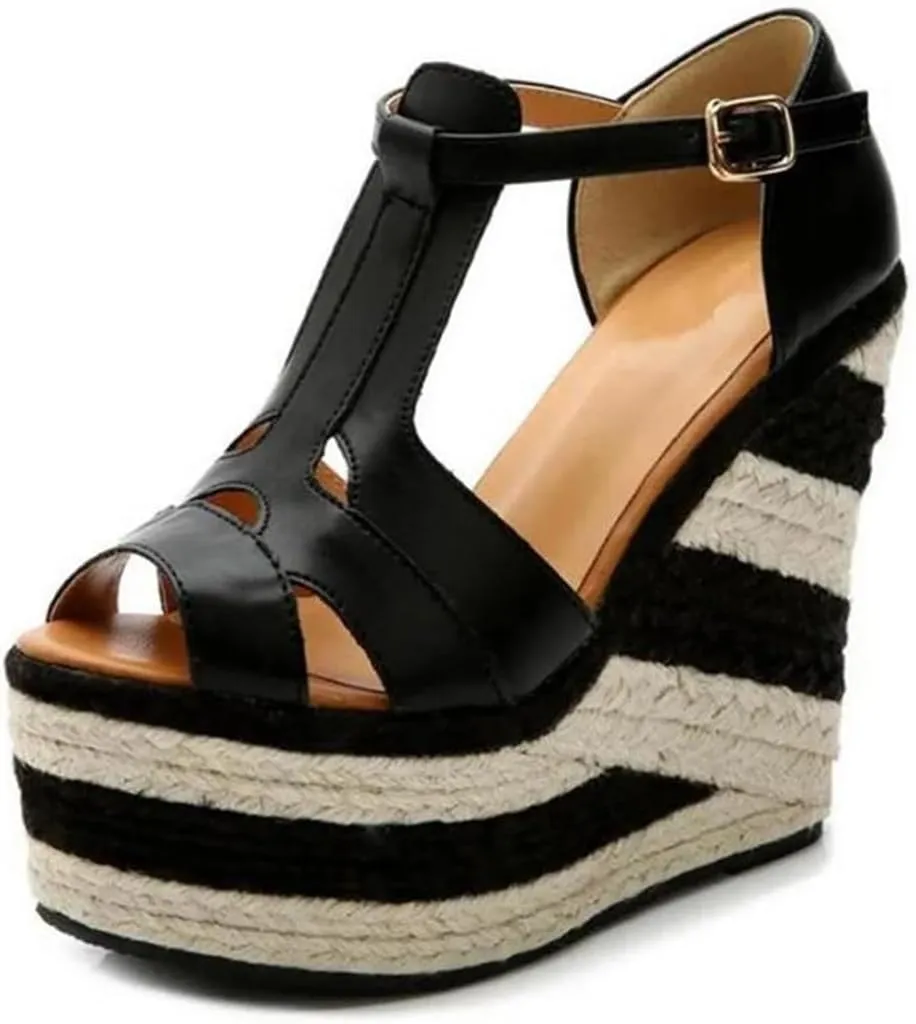 Women Sandals Shoes National Heavy-Bottomed Flax Wedge Sandals Ultra-High-Heeled Sandals Summer Shoes