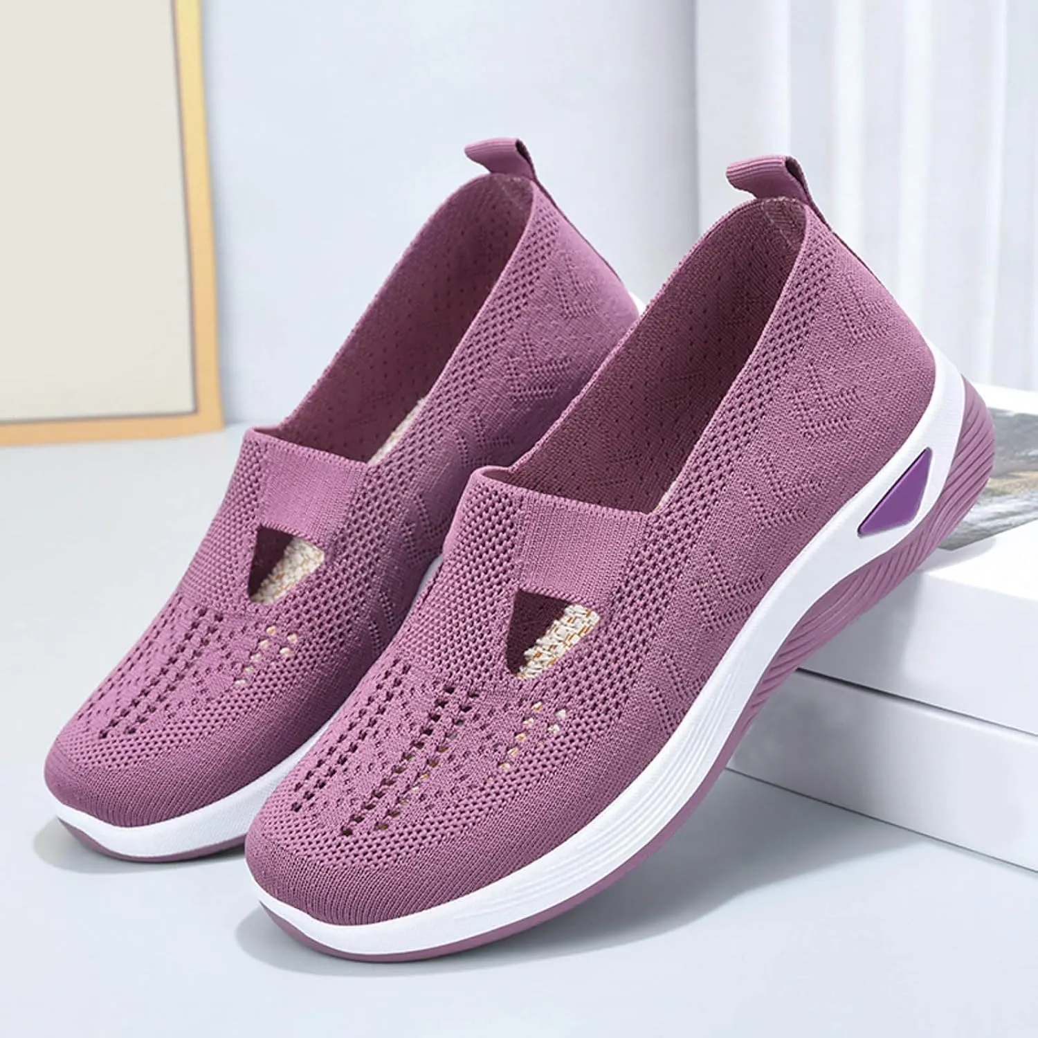 Womens Canvas Slip On Shoes Casual Walking Sneakers Lightweight Flat Fashion Comfortable Elastic Loafers Non Slip