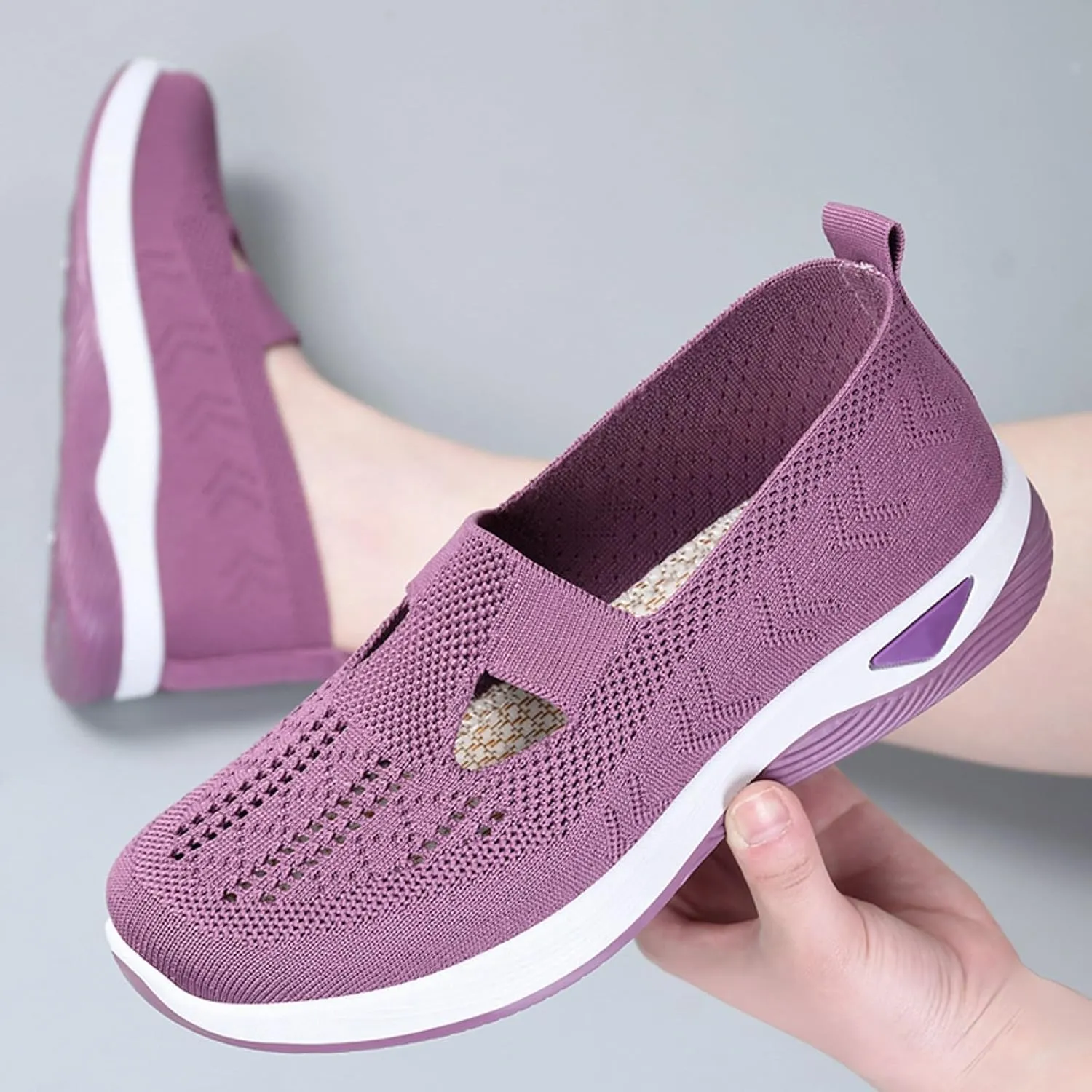 Womens Canvas Slip On Shoes Casual Walking Sneakers Lightweight Flat Fashion Comfortable Elastic Loafers Non Slip