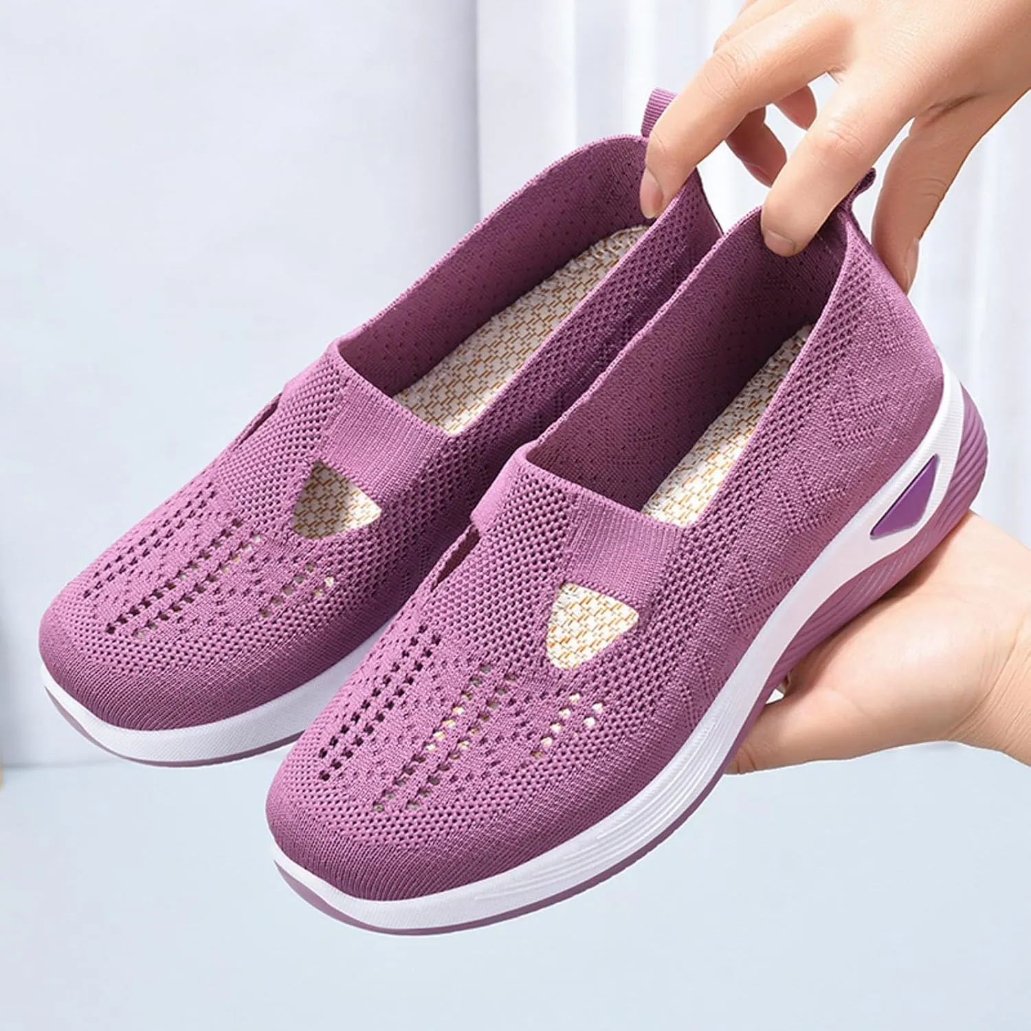 Womens Canvas Slip On Shoes Casual Walking Sneakers Lightweight Flat Fashion Comfortable Elastic Loafers Non Slip