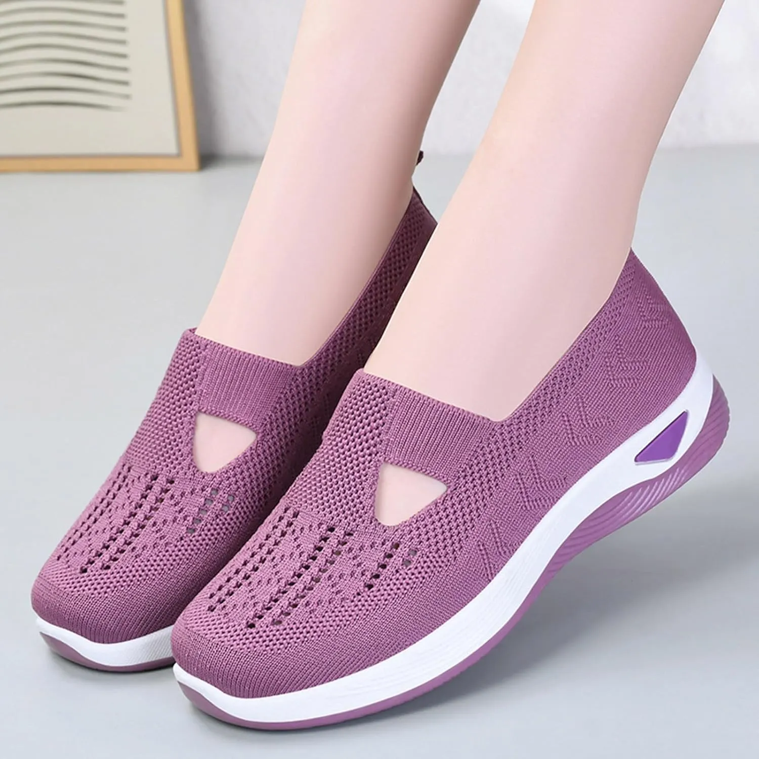 Womens Canvas Slip On Shoes Casual Walking Sneakers Lightweight Flat Fashion Comfortable Elastic Loafers Non Slip