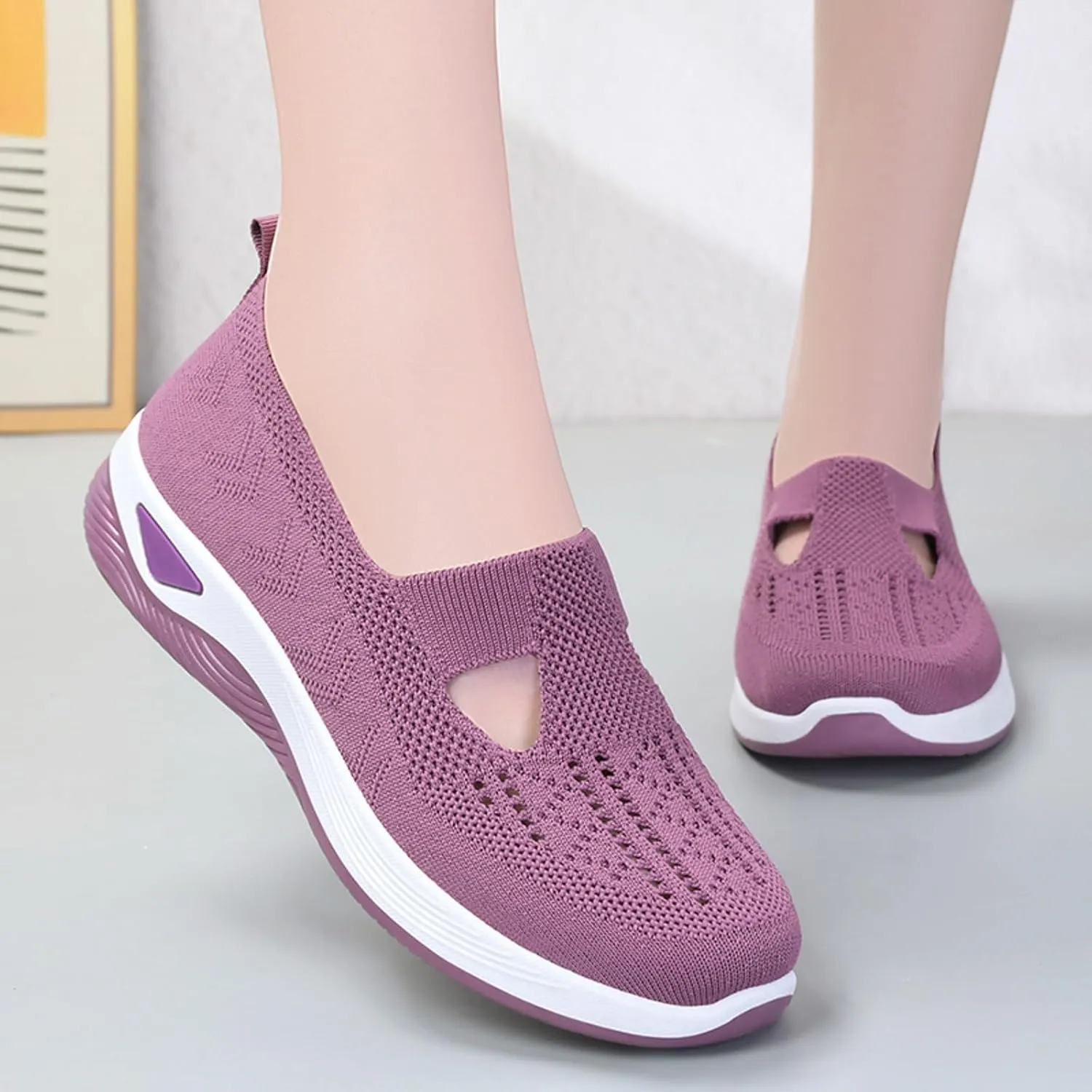 Womens Canvas Slip On Shoes Casual Walking Sneakers Lightweight Flat Fashion Comfortable Elastic Loafers Non Slip