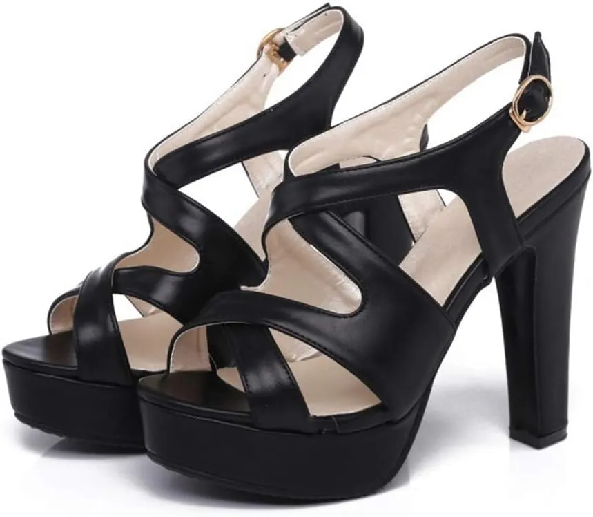 Women's Platform Chunky Heel Slingback Sandals Crisscross Strappy Open Toe Block High Heeled Sandal