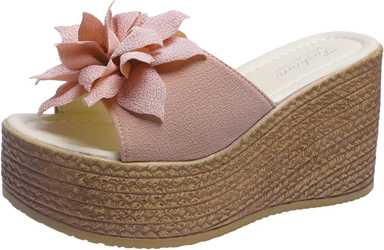 Women's Platform Wedge Slides Sandals High Heeled Flip-Flops Beach Espadrille Slippers Summer Open Toes Sandals