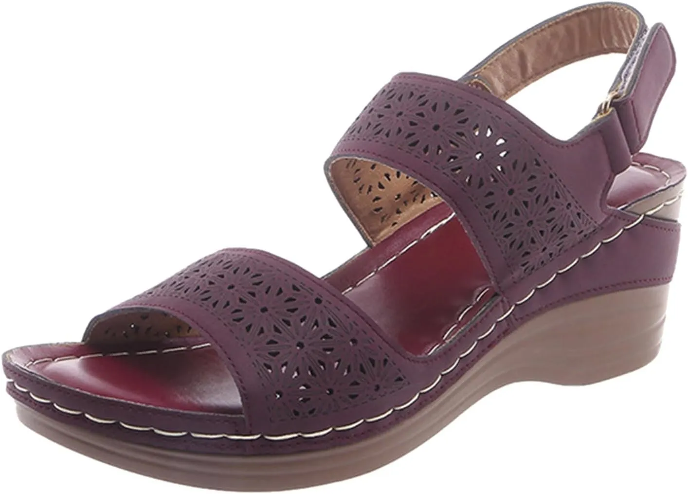 ZSpzx Women's Heeled Sandals Open Toe Slip On Block Womens Chunky Mid Heels Ankle Strap Sandal Hollow Out Slippers Casual Comfortable Summer Adjustable Walking Fashion Party Dress Shoes