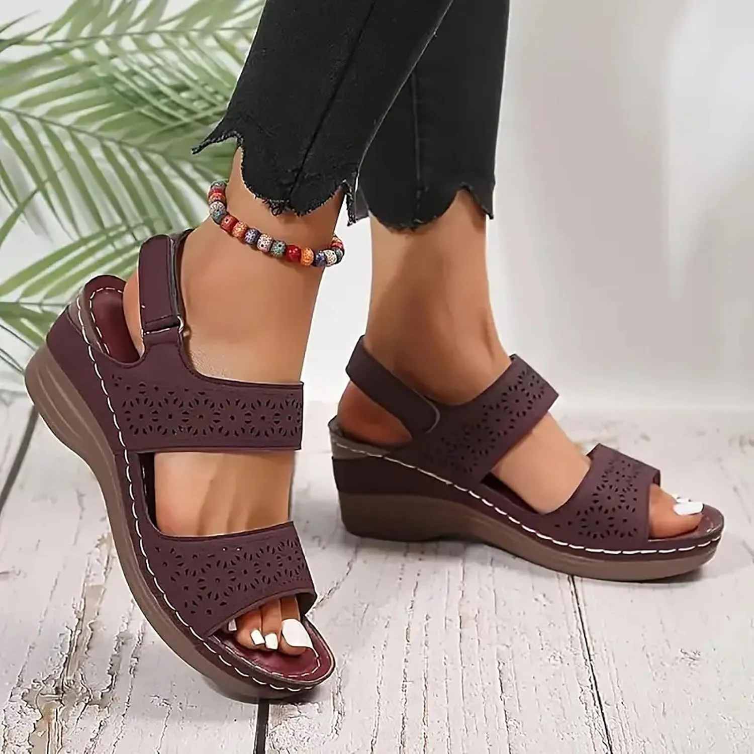 ZSpzx Women's Heeled Sandals Open Toe Slip On Block Womens Chunky Mid Heels Ankle Strap Sandal Hollow Out Slippers Casual Comfortable Summer Adjustable Walking Fashion Party Dress Shoes